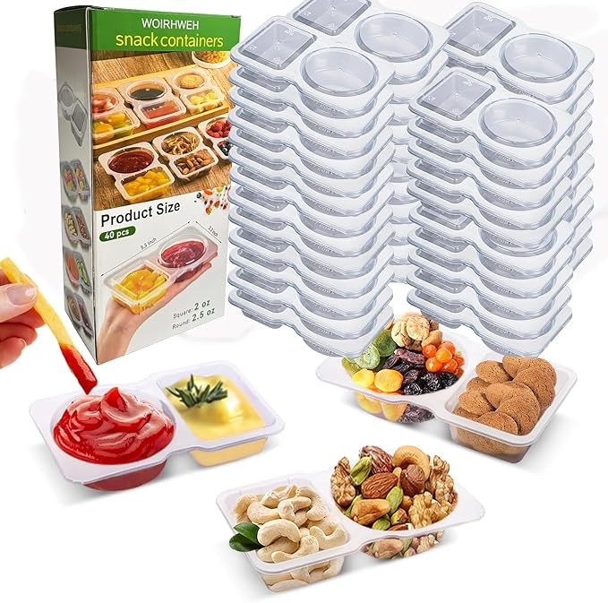 40 Sets Upgrade Double Compartment Condiment Container, 2025 New Reusable Grab And Go Snack Conta... | Amazon (US)