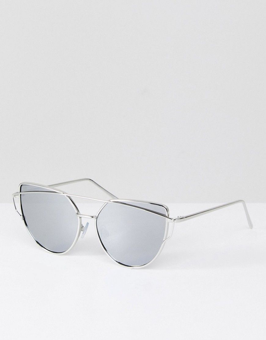 Jeepers Peepers Flat Lens Cat Eye Sunglasses with Silver Frame and Silver Mirror Lens - Silver | ASOS US