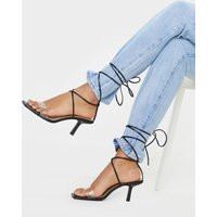 Black Low Heel Clear Strap Ankle Tie Sandal | PrettyLittleThing CAN