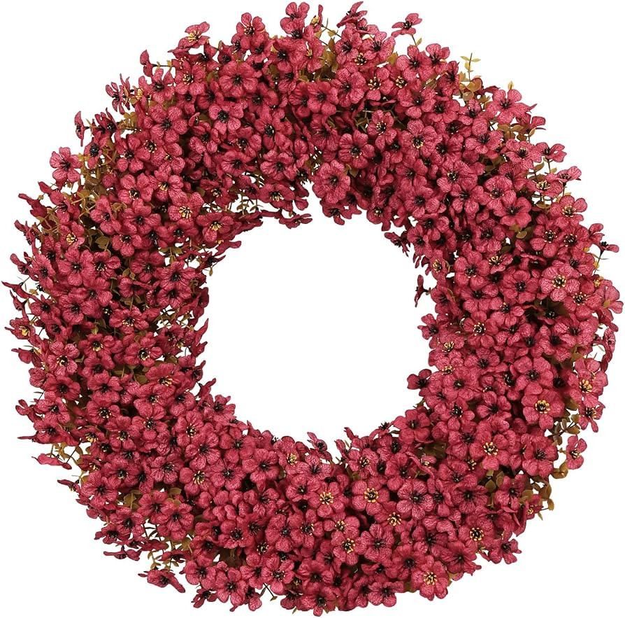 24" Burgundy Fall Wreath for Front Door, Artificial Mums Autumn Wreath | Amazon (US)