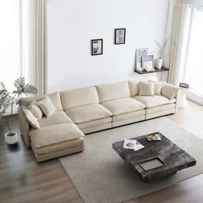 Beige Chenille Sectional: U Shaped 5 Seater With For Comfortable Lounge Sectional Living Room Decor: Couch | Wayfair North America
