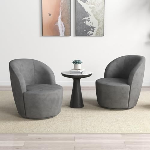 Bonzy Home Swivel Barrel Chair Set of 2, Modern Accent Chair with 360 Degree Swivel, Round Club Chair Single Sofa Chairs for Living Room, Bedroom, Office, Reception Room, Grey Corduroy | Amazon (US)