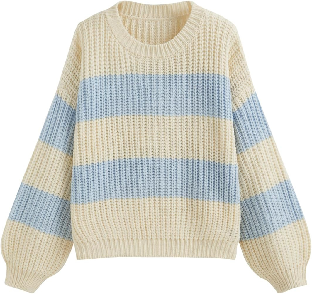 CIDER Striped Sweaters for Women Cute Long Sleeve Crew Neck Knit Lightweight Pullover Sweater Top... | Amazon (US)