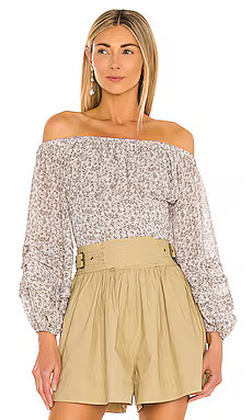 ASTR the Label Off the Shoulder Volume Sleeve Top in Light Grey Ditsy from Revolve.com | Revolve Clothing (Global)