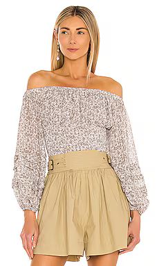 ASTR the Label Off the Shoulder Volume Sleeve Top in Light Grey Ditsy from Revolve.com | Revolve Clothing (Global)