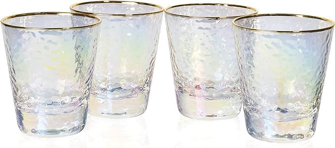 Red Co. 8 fl oz Iridescent Tumbler Drinking Glasses Set of 4 with Gold Rim | Amazon (US)