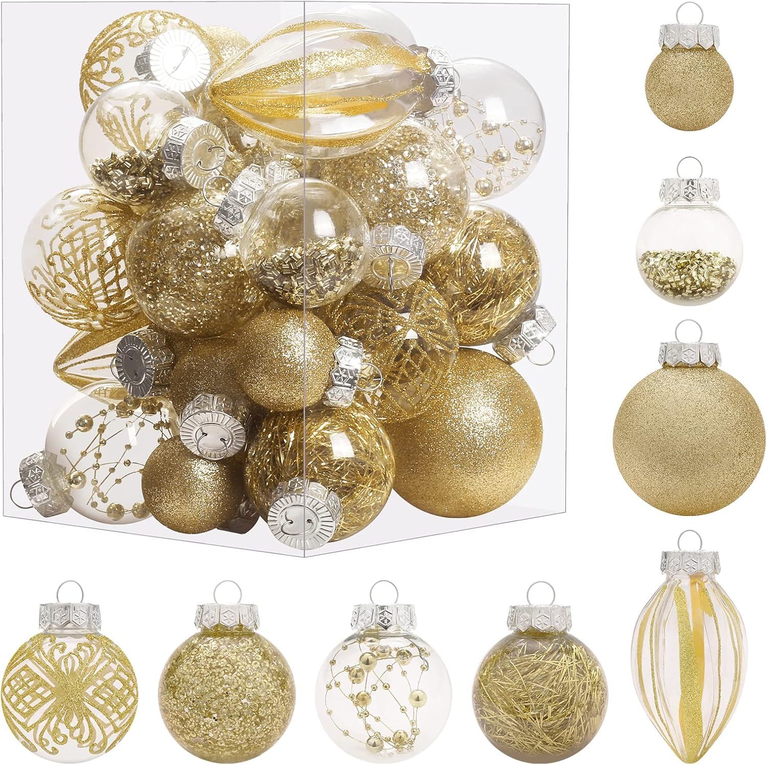 Amazon.com: MoonXmas Christmas Ornaments Set, 32Pcs Clear Plastic Shatterproof Christmas Ball Han... | Amazon (US)