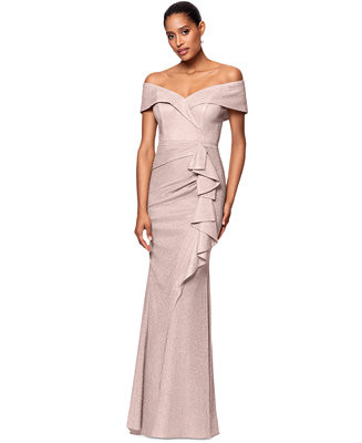 Women's Metallic Off-The-Shoulder Ruffled Gown | Macy's