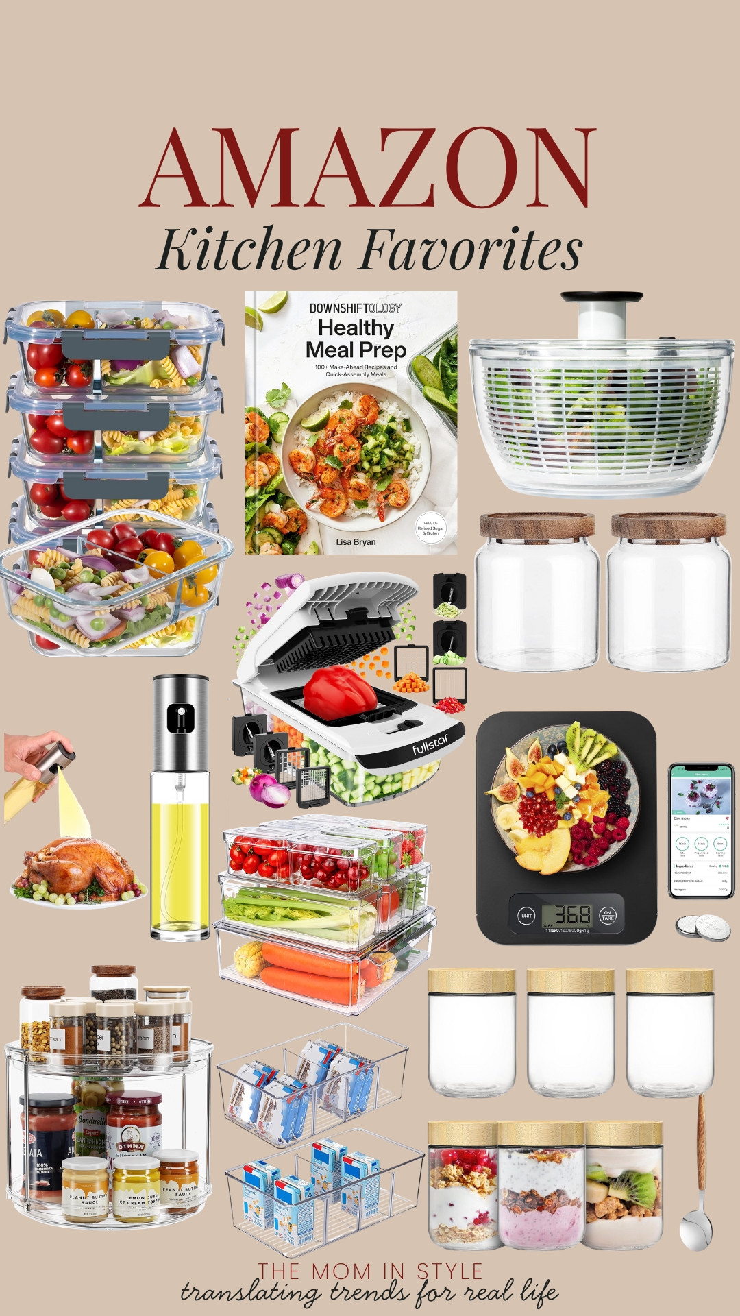 Kitchen must haves, meal prep containers, cook book, vegetable chopper, food scale, spice rack, kitchen reset, themominstylee

#LTKmomlife #LTKHome #LTKfoodie