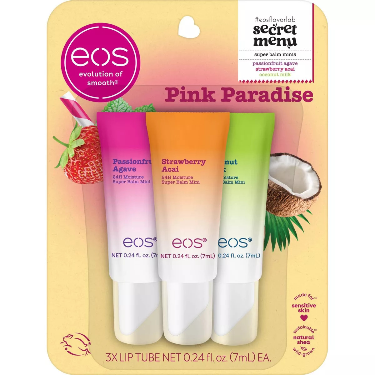 eos Pink Paradise Mini Lip Balm Tube Blister - 0.51oz/3pk | Target