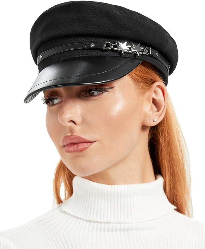 Newsboy Hat for Women PU Leather Visor Fiddler Cap Ladies Cabbie Cap Womens Painter Beret Hat,Adj... | Amazon (US)