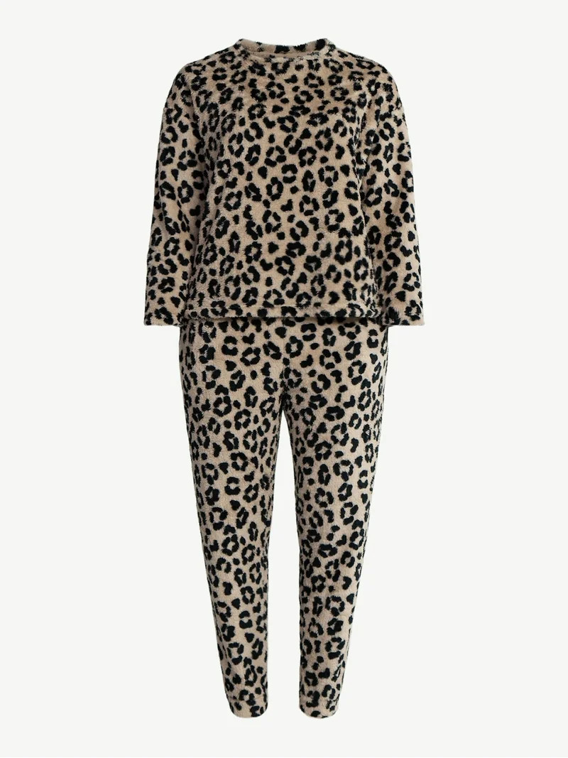 Joyspun Women's Plush Long Sleeve Top and Pants Pajama Set, 2-Piece, Size XS-3X - Walmart.com | Walmart (US)