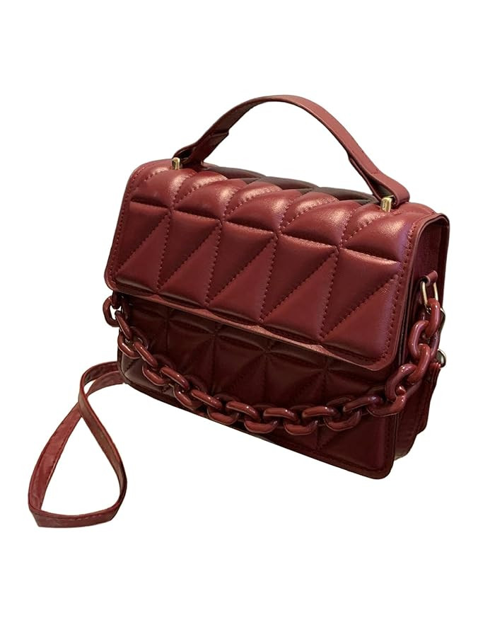 OYOANGLE Women's Quilted PU Leather Square Crossbody Bag Mini Satchel Handbags Fashion Purse | Amazon (US)