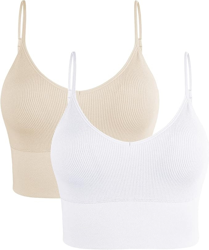 Litthing Spaghetti Strap Bralette Padded Sports Bras Cami Bralettes V Neck Seamless Longline Bras... | Amazon (US)