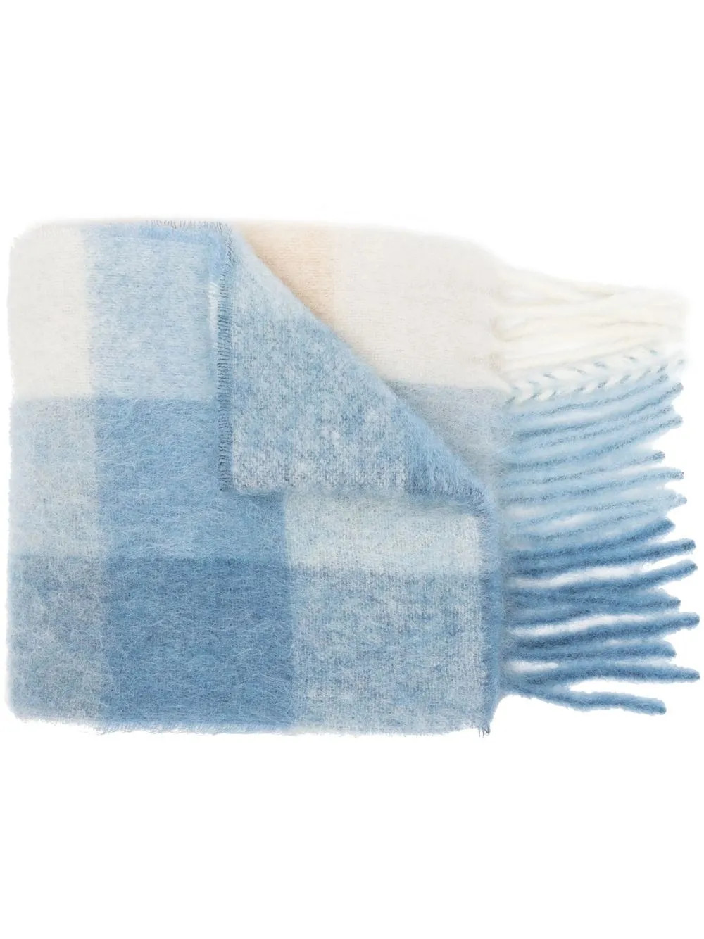 Acne Studios Check Fringed Logo Scarf - Farfetch | Farfetch Global