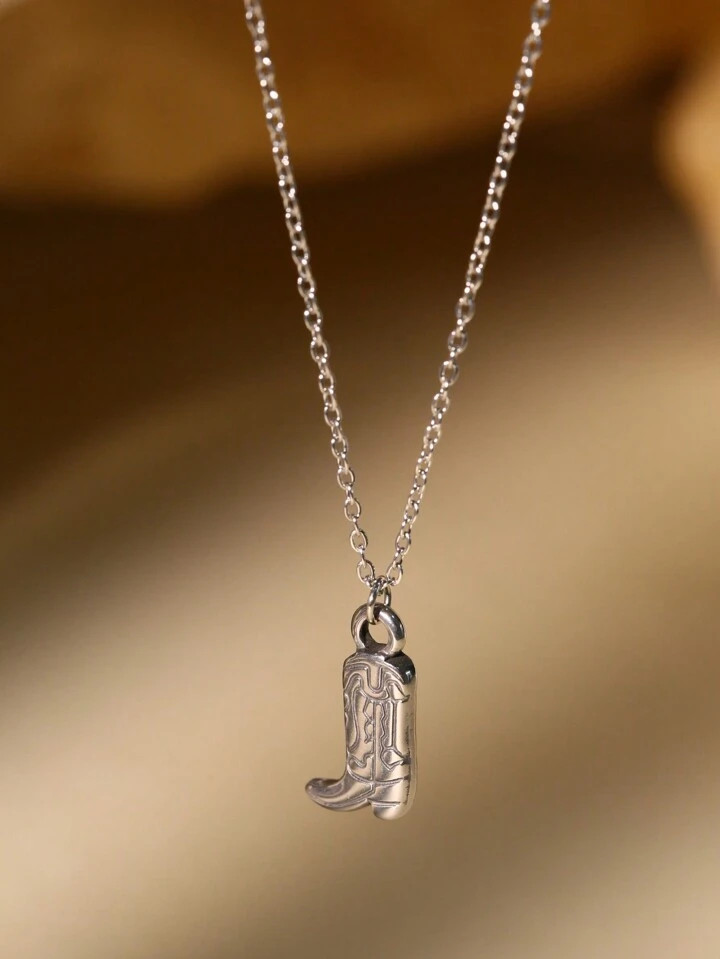 1pc 40+5cm Punk Vintage Stainless Steel Golden Western Cowboy Boot Pendant Necklace For Women Daily Commute | SHEIN