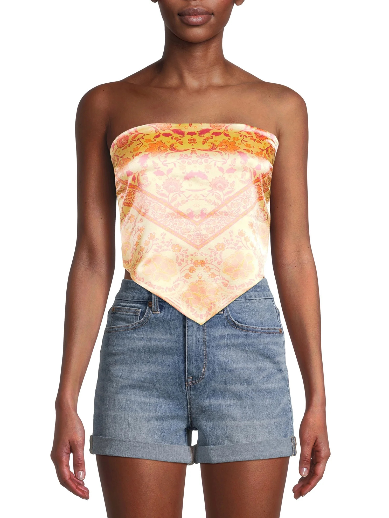 Liv & Lottie Juniors' Satin Strapless Handkerchief Top with Tie Back | Walmart (US)