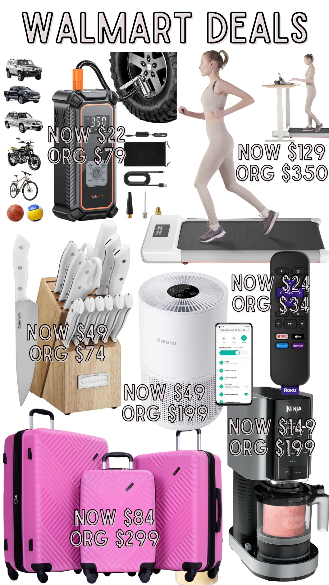 Walmart deals / Walmart sales / walking pad / white knife set / ninja creami / pink luggage 