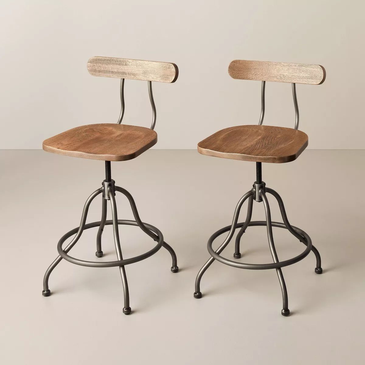 2pk Industrial Wood & Steel Adjustable Counter Stools - Aged Oak/Black - Hearth & Hand™ with Ma... | Target