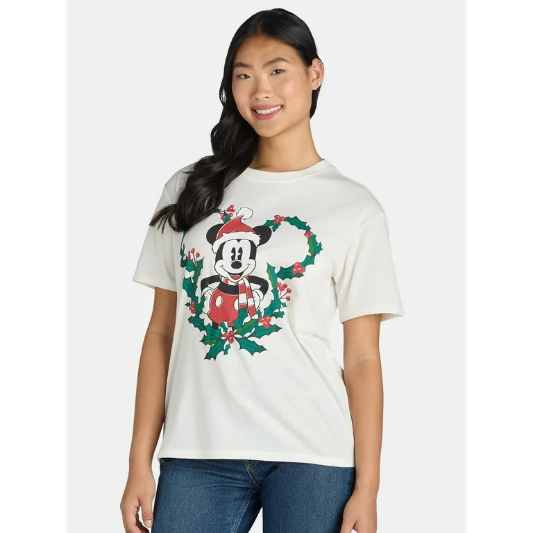 Mickey Mouse Women's Christmas Graphic Tee with Short Sleeves, Sizes XXS-XXL | Walmart (US)