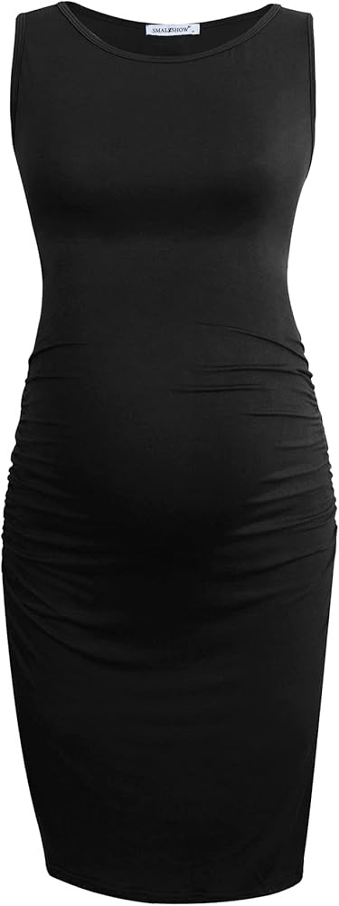 Smallshow Women's Sleeveless Maternity Dress Ruched Pregnancy Clothes | Amazon (US)