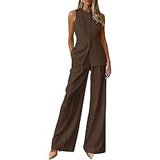 PRETTYGARDEN Women's 2 Piece Sets Summer 2026 Work Clothes Sleeveless Blazer Vest Pants Suits Spr... | Amazon (US)
