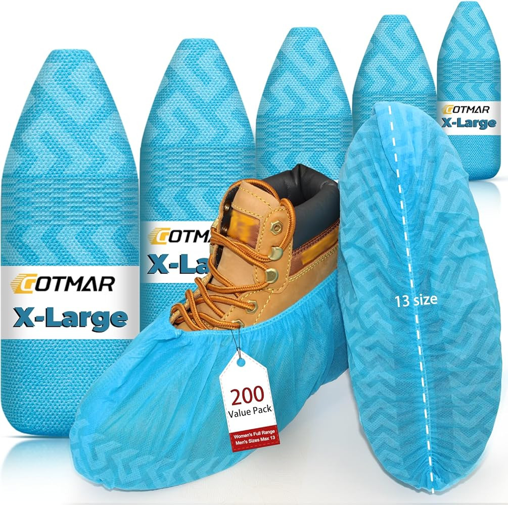 X-Large 200 Pack Breathable Shoe Covers Disposable for Indoors - Reusable Non-Slip Blue Booties, ... | Amazon (US)