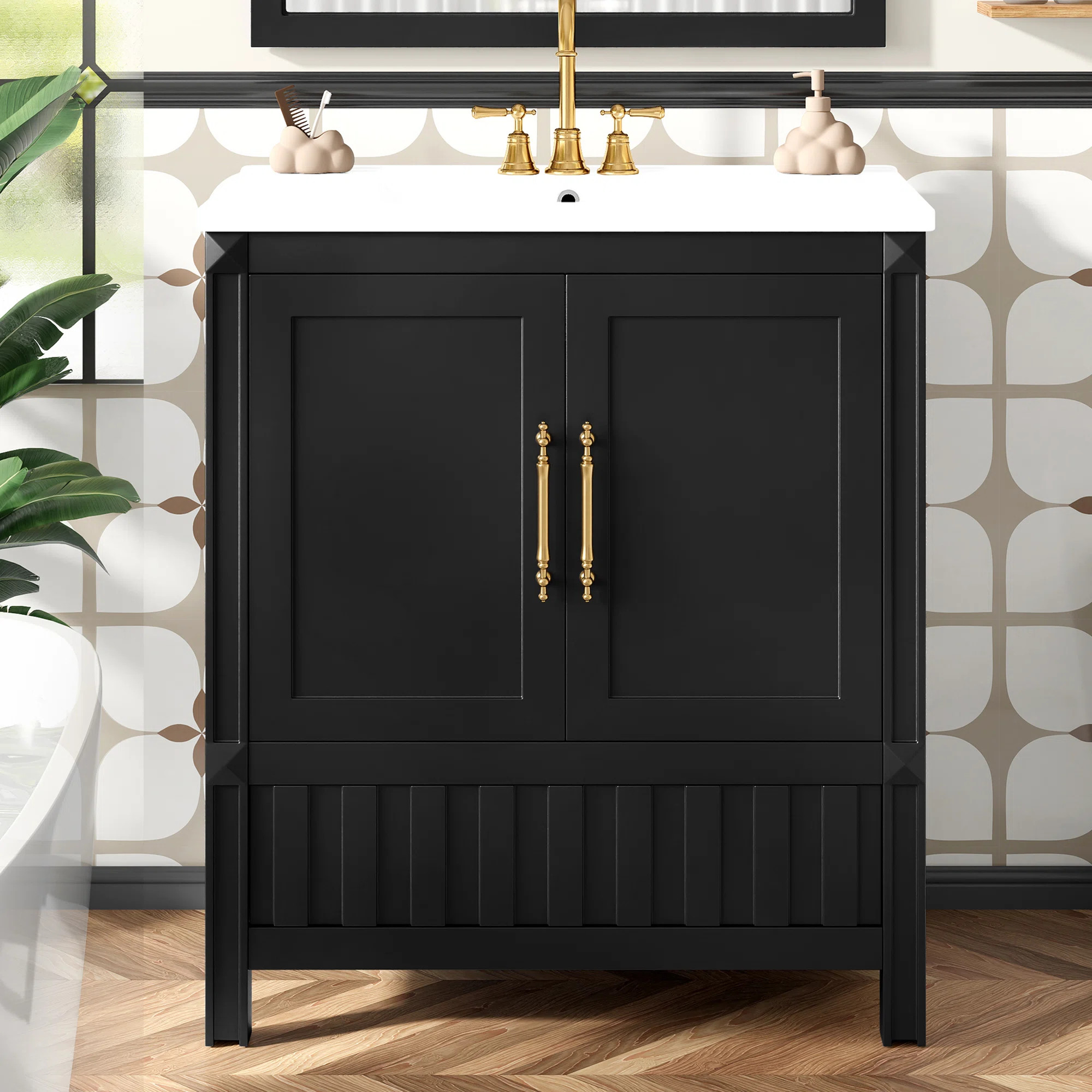 30" Black Bathroom Vanity With Sink — Vanity Cabinet With Drawers, Doors & Storage Shelves | Wayfair North America