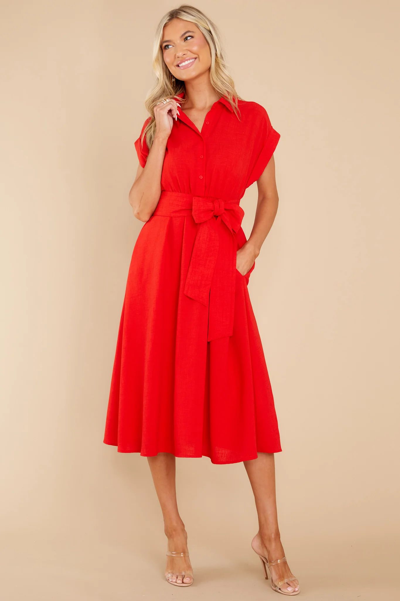 When You Arrive Red Midi Dress | Red Dress 