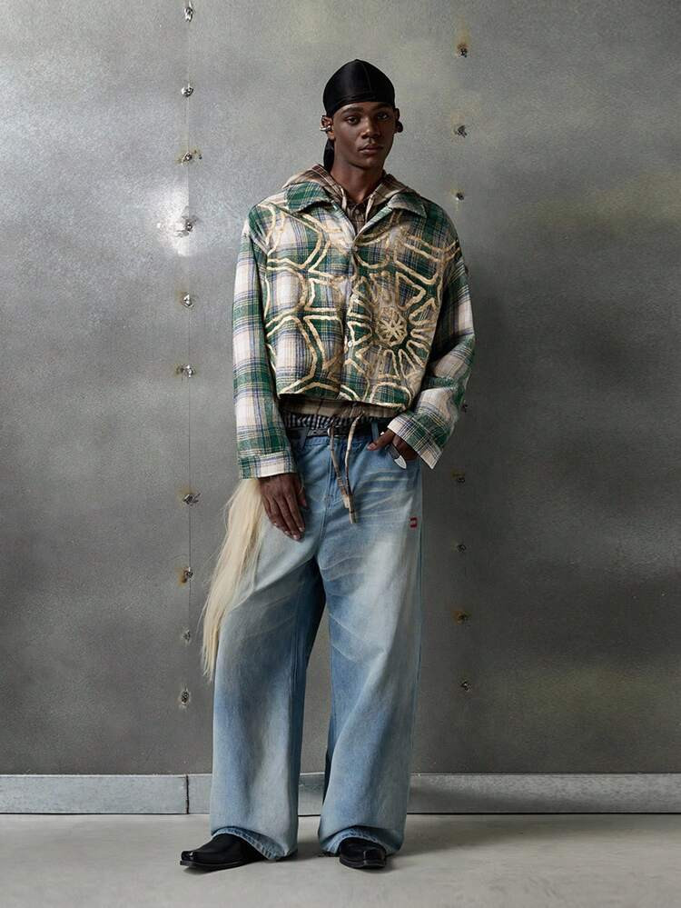 NEON BLANC Men's Casual Everyday Retro Plaid & Spider Web Print Button-Front Shirt, Fall | SHEIN