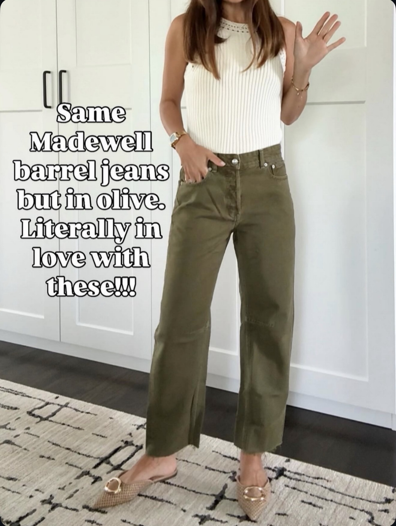 Same Madewell barrel jeans but in olive… and I’m literally obsessed. 🔗⬇️ size down wearing size 24 

#LTKOver40 #LTKootd #LTKmomlife