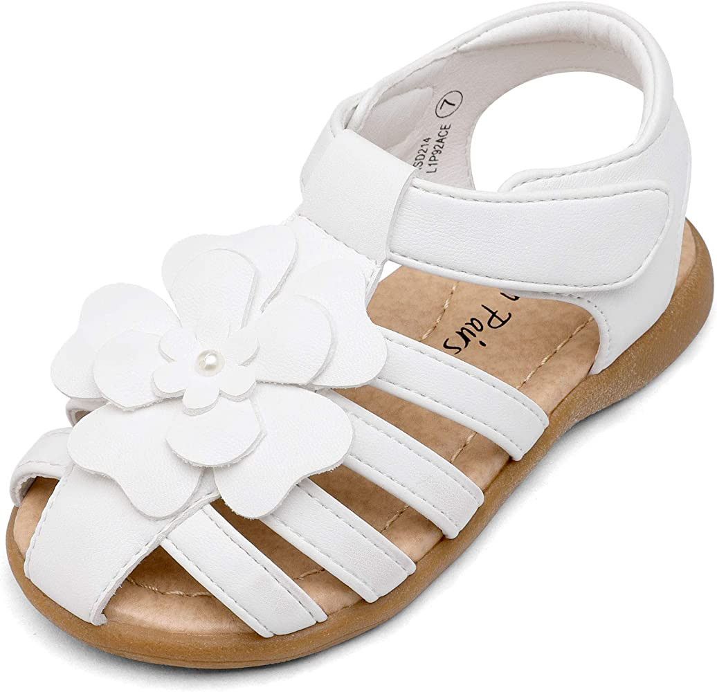 DREAM PAIRS Girls Toddler/Little Kid Closed-Toe Flower Summer Dress Sandals Shoes | Amazon (US)