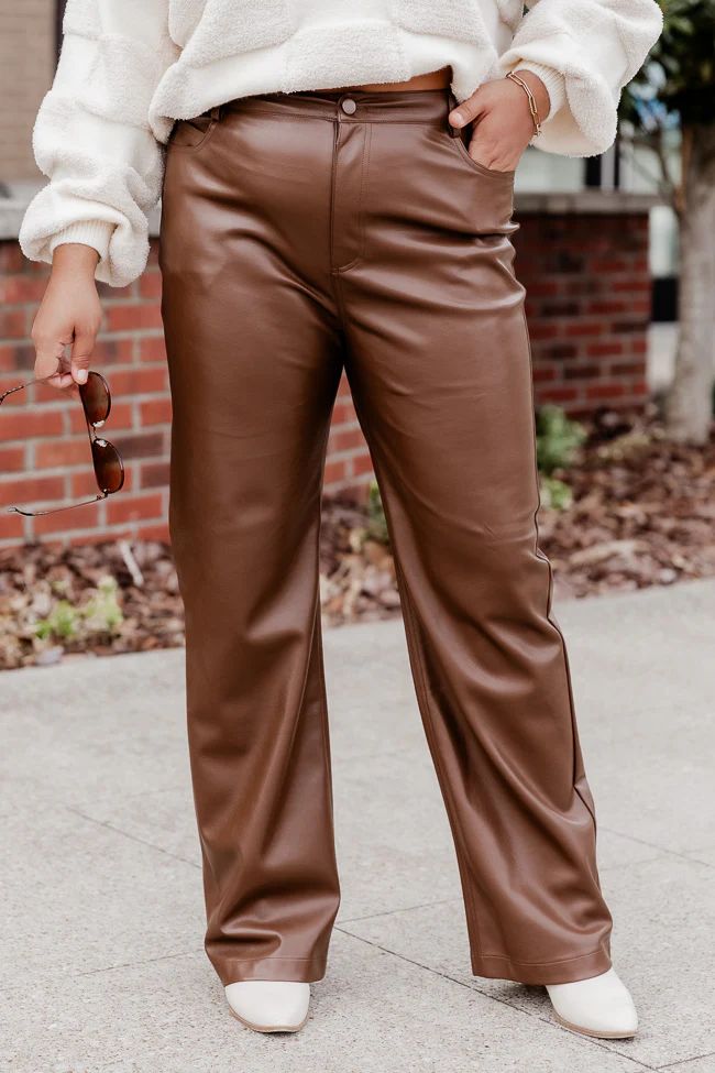 Be True To You Brown Faux Leather Straight Leg Pants | Pink Lily