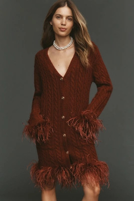 Saylor Long-Sleeve Faux-Feather Sweater Mini Dress | Anthropologie (US)