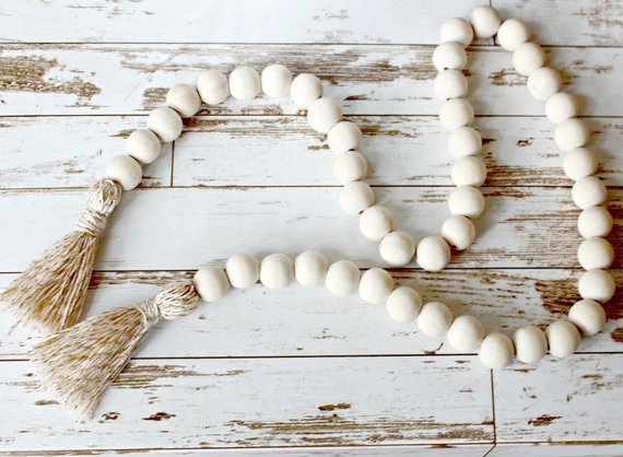 Wooden Bead Garland, Rustic Home Decor, Tassel Garland, Wood Garland, Country Decor, Minimalist Deco | Etsy (US)