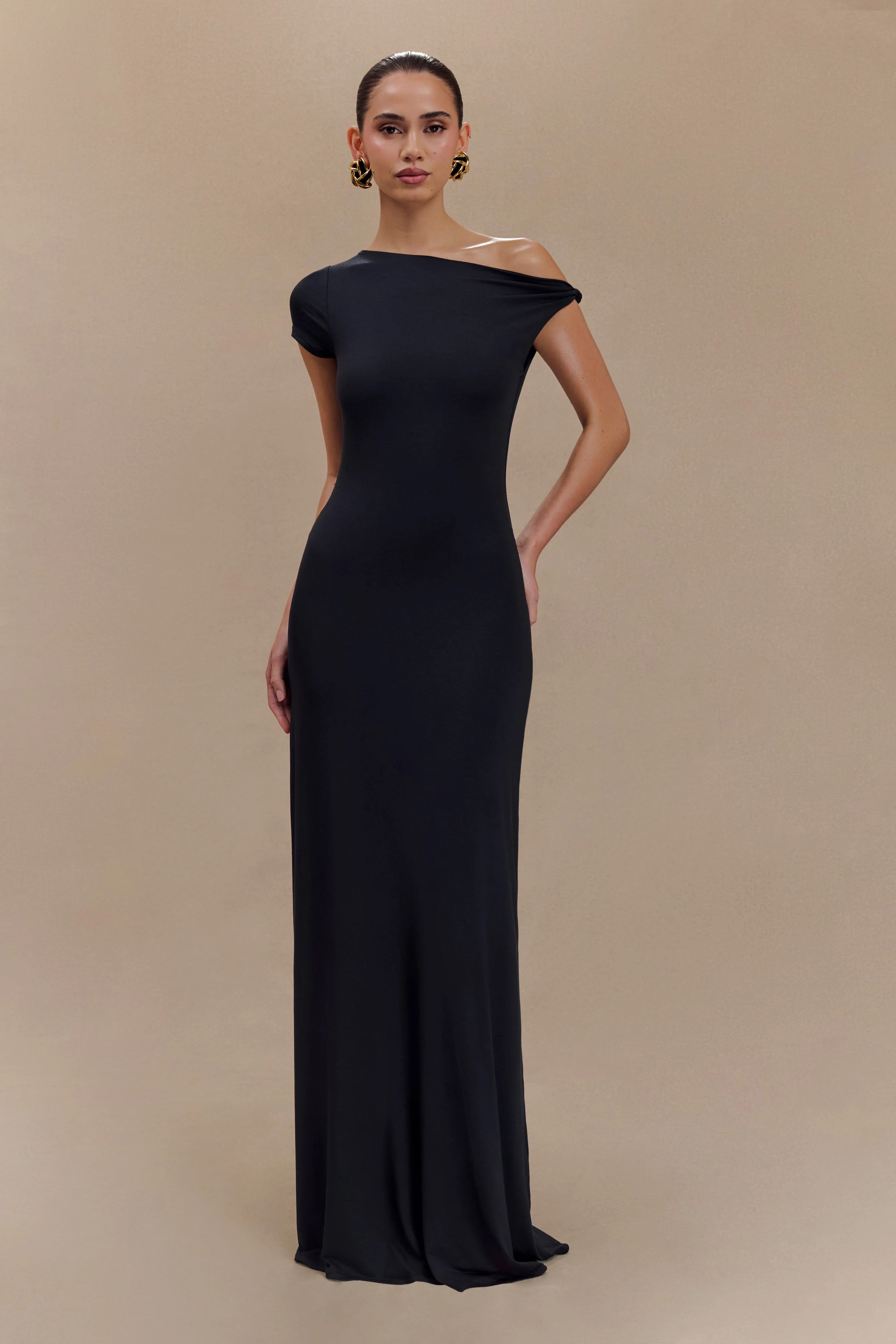 Tamsin Short Sleeve Modal Maxi Dress - Black | MESHKI US