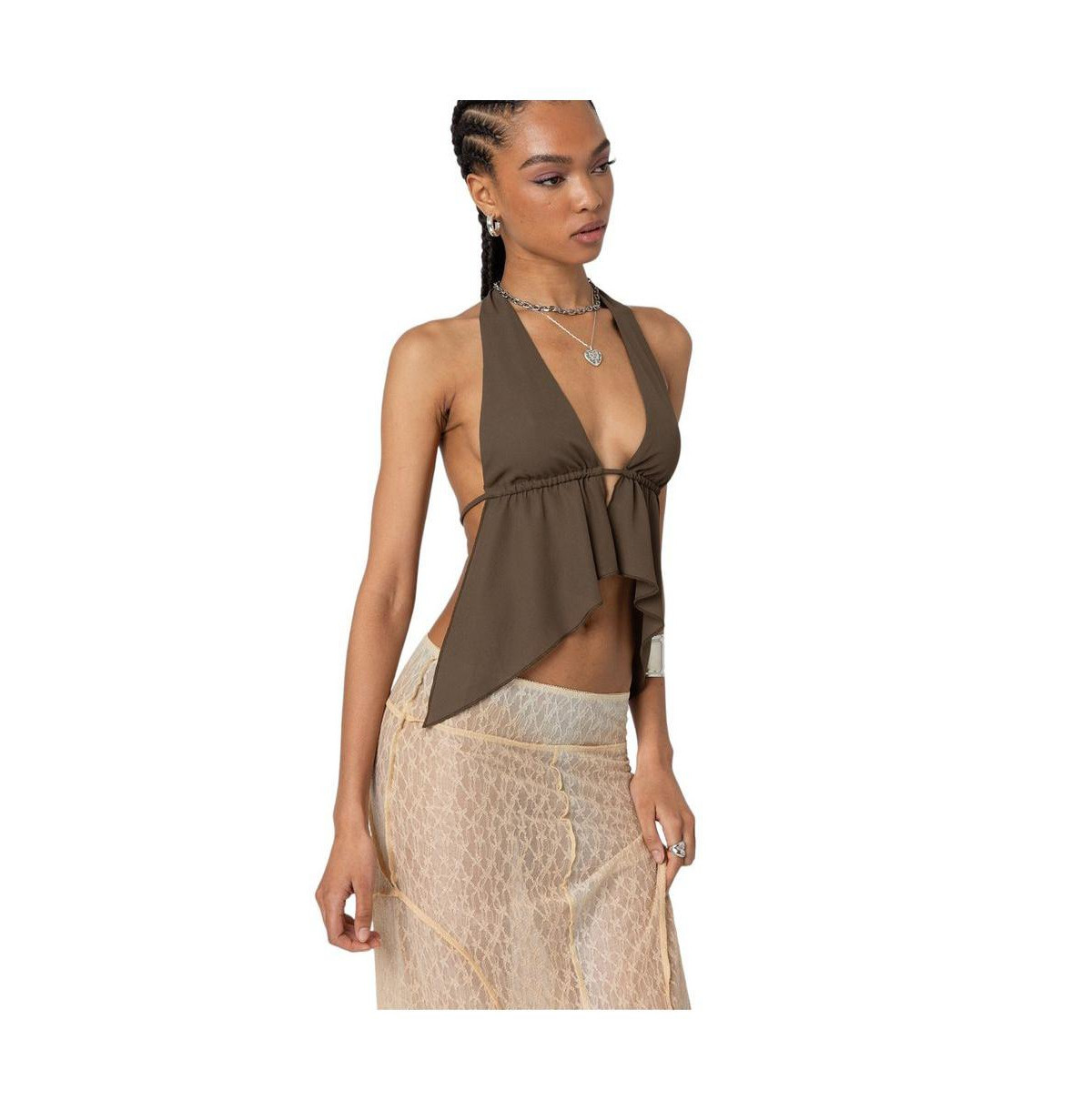 Women's Freda Open Back Chiffon Top - Olive | Macy's