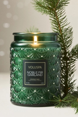 Voluspa Woody Noble Fir Garland Glass Candle | Anthropologie (US)