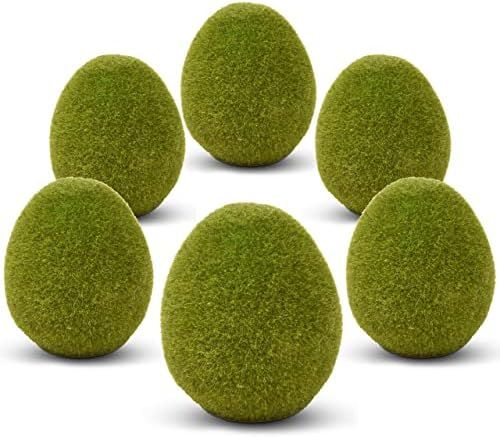 6 Easter Green Mossy Eggs Spring Decor Artificial Fuzzy Flocked Moss Balls Decorative Holiday Furry  | Amazon (US)