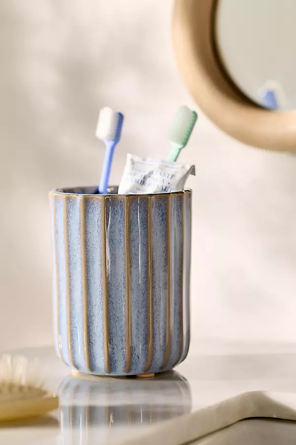 Reactive Ribbed Ceramic Bath Tumbler | Anthropologie (US)