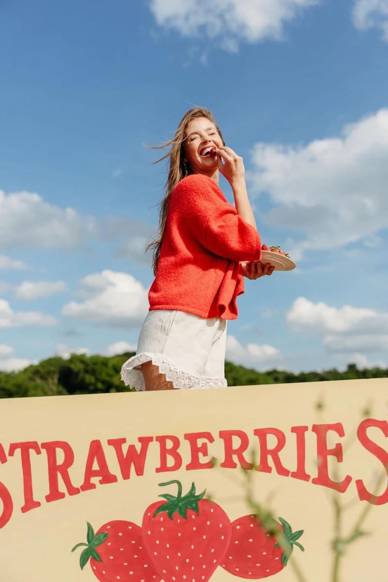 Chutney Button-Up Half Sleeve Knit Cardigan Top in Red | Worth Collective