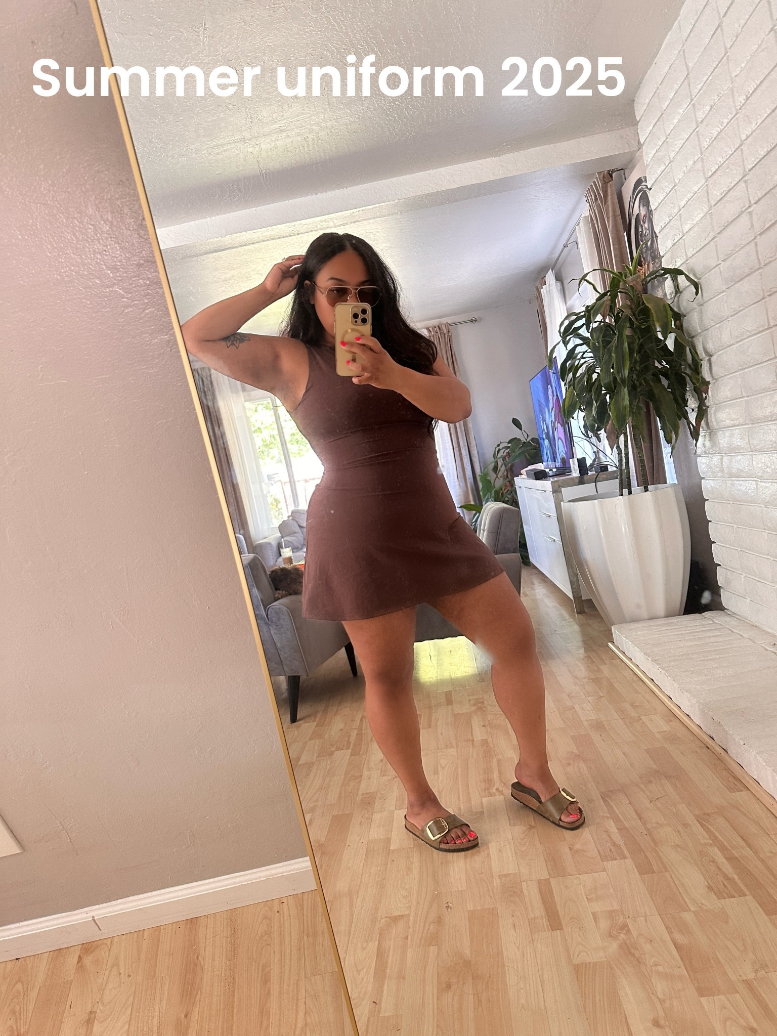 Summer uniform 2025 out the door and running errands cute tennis dress with built in shorts. 