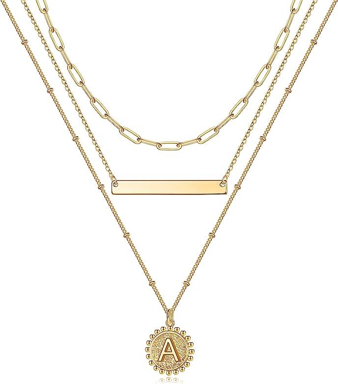 M MOOHAM Gold Layered Initial Necklaces for Women, 14K Gold Plated Layered Gold Necklaces for Wom... | Amazon (US)