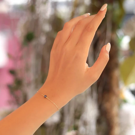 Dainty Evil Eye Bracelet  Circle Evil Eye Charm Bracelet  | Etsy | Etsy (US)