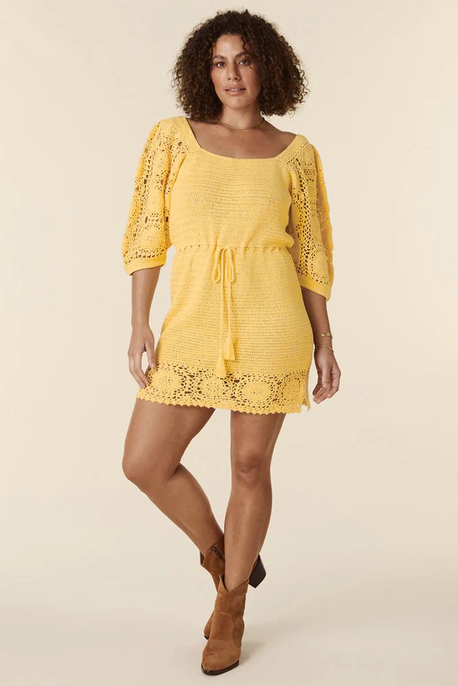 Let The Sunshine In Crochet Mini Dress | Spell (USA)