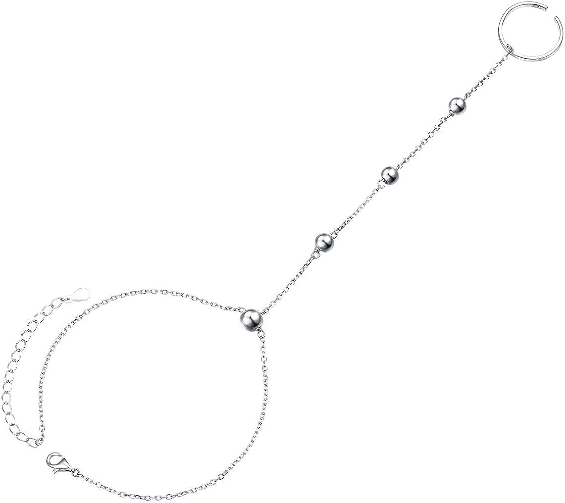 Alphm S925 Sterling Silver Finger Ring Bracelet Hand Harness Adjustable Chain Set for Women | Amazon (US)