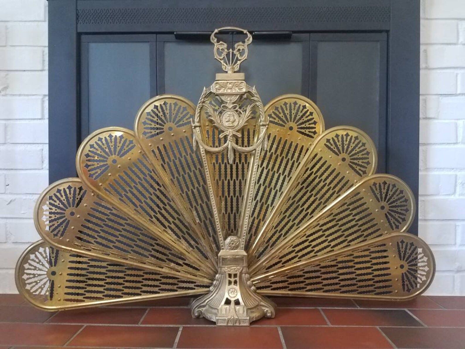 Vintage Art Deco Brass Peacock Fireplace Fan with Cameo - Free Shipping to the Lower 48! | Etsy (US)