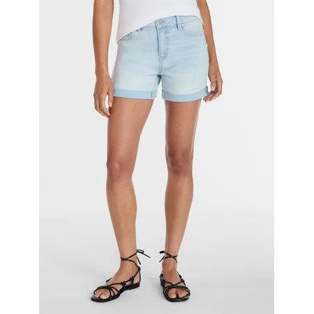 Time and Tru Women's Mid Rise Roll Cuff Denim Shorts, 4" Inseam, Sizes 0-20 | Walmart (US)