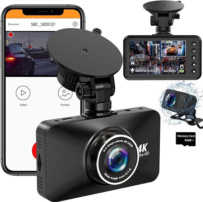 Amazon.com: 4K Dash Cam, Built in WiFi GPS Front 4K & Rear 1080P Dual Dash Camera for Cars, UHD 3... | Amazon (US)