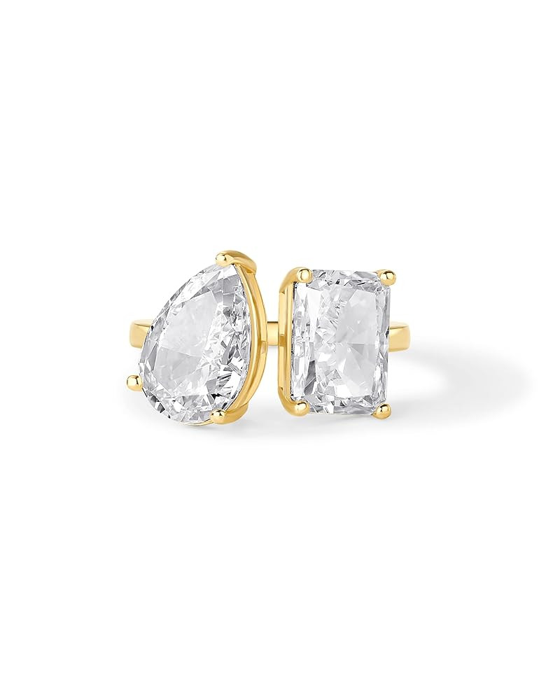 PAVOI 14K Gold Plated Toi Et Moi Radiant-Cut Pear-Shaped Cubic Zirconia Fake Wedding Engagement R... | Amazon (US)